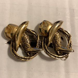 Vintage gold plated western themed cuff links